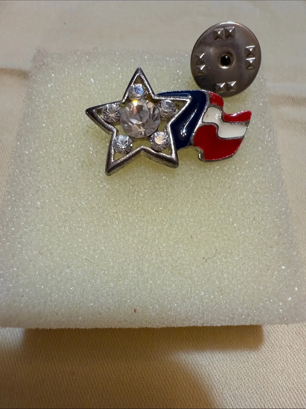 Crystal Star and Flag Enamel Brooch - Red, White & Blue
